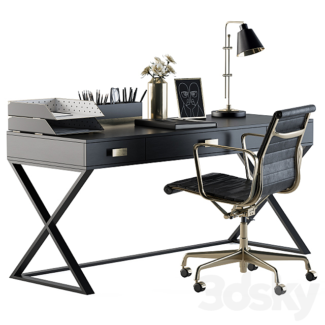 Office Black Gold Design 3DS Max Model - thumbnail 2