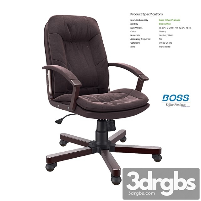 Office chair boss versailles executive chair with cherry wood finish 2 3dsmax Download - thumbnail 1