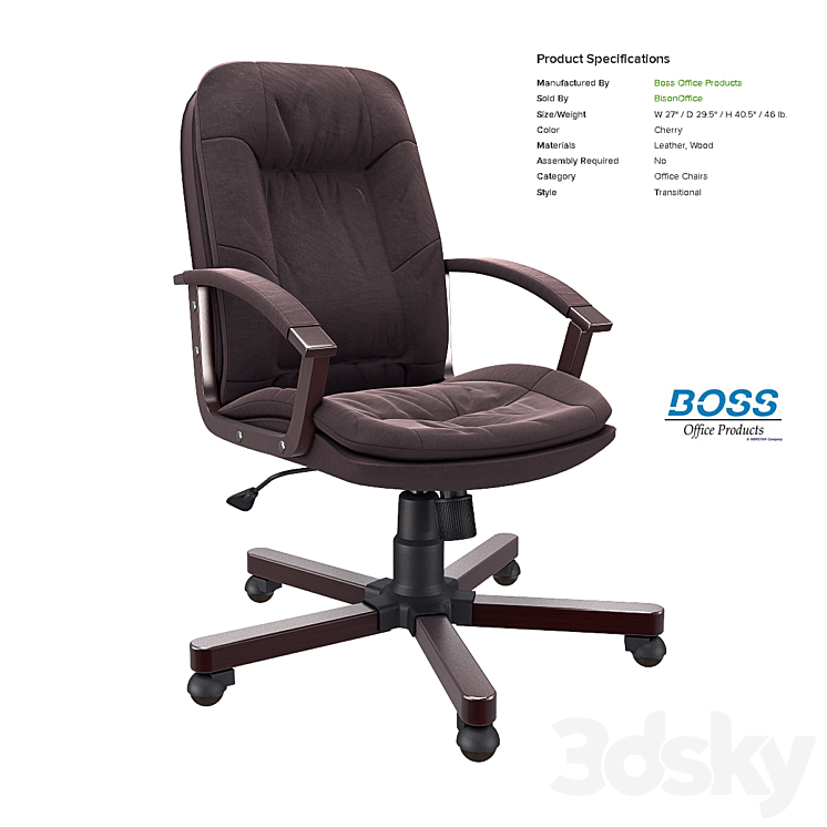 Office chair Boss Versailles Executive Chair With Cherry Wood Finish 3DS Max - thumbnail 1