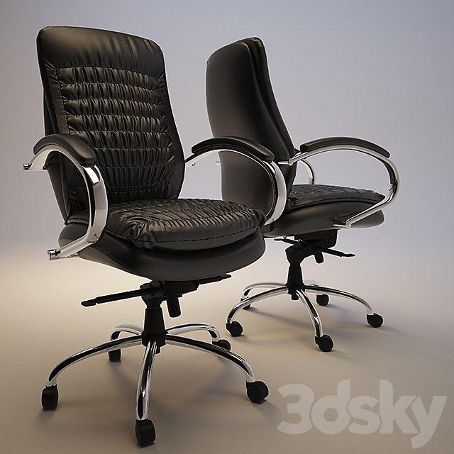 Office chair (leather chrome) 3DS Max Model - thumbnail 2