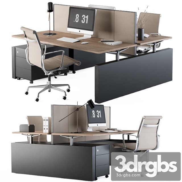 Office Desk Set Cream 1 3dsmax Download - thumbnail 1