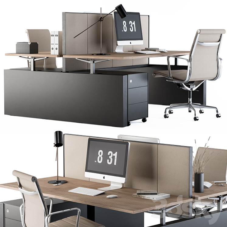 Office Desk Set Cream 3DS Max - thumbnail 2