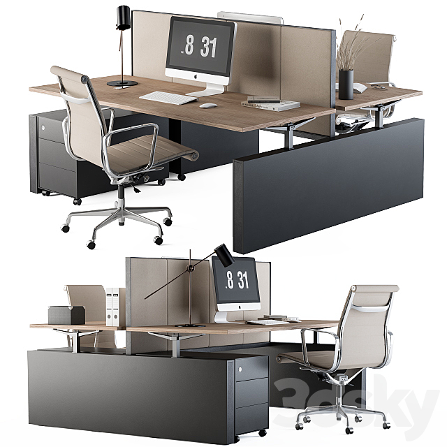 Office Desk Set Cream 3DSMax File - thumbnail 1