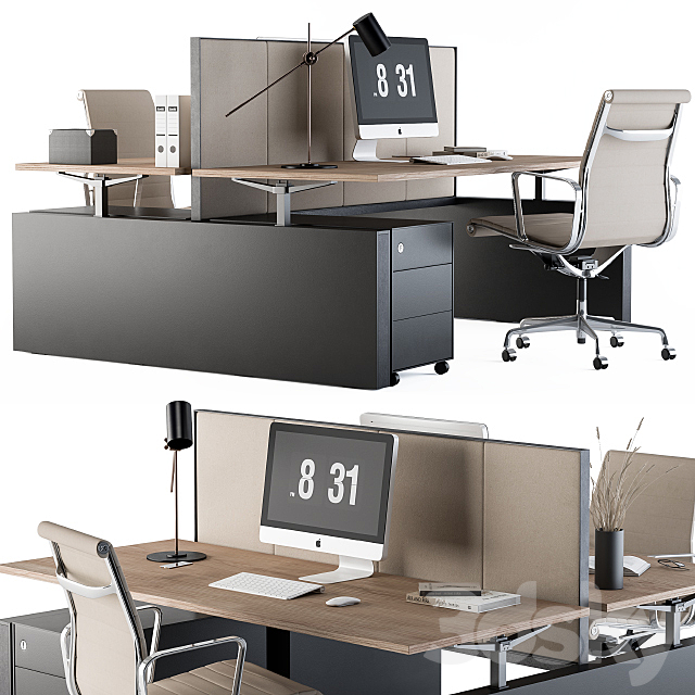 Office Desk Set Cream 3DSMax File - thumbnail 2