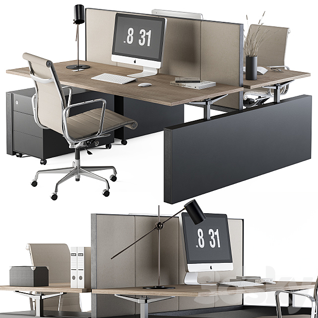 Office Desk Set Cream 3DSMax File - thumbnail 3