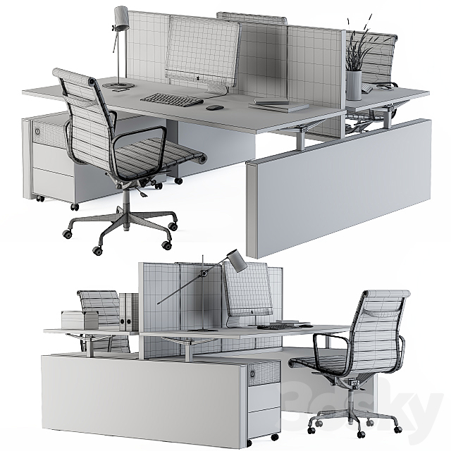 Office Desk Set Cream 3DSMax File - thumbnail 4