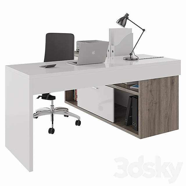 Office desk with decors 3DS Max Model - thumbnail 2