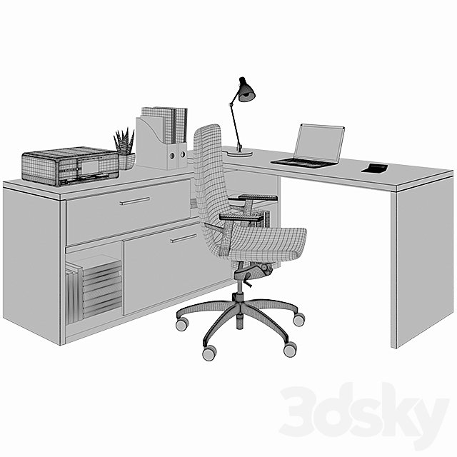 Office desk with decors 3DS Max Model - thumbnail 3