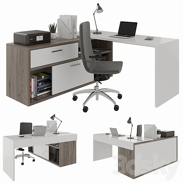 Office desk with decors 3dsMax Model - thumbnail 1