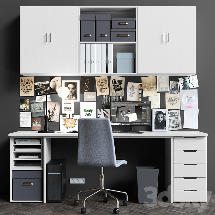 Office furniture design with computer and stationery 3DS Max - thumbnail 1