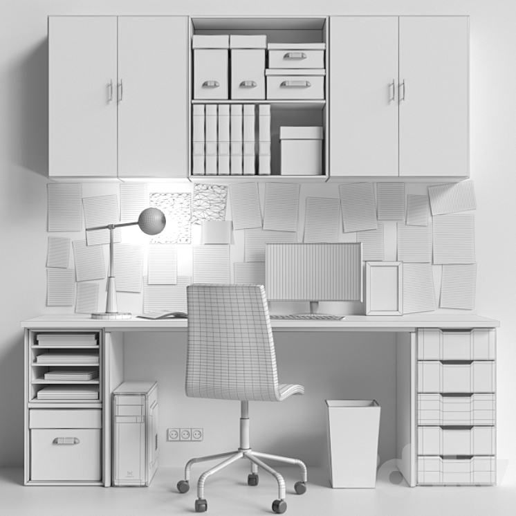 Office furniture design with computer and stationery 3DS Max - thumbnail 2