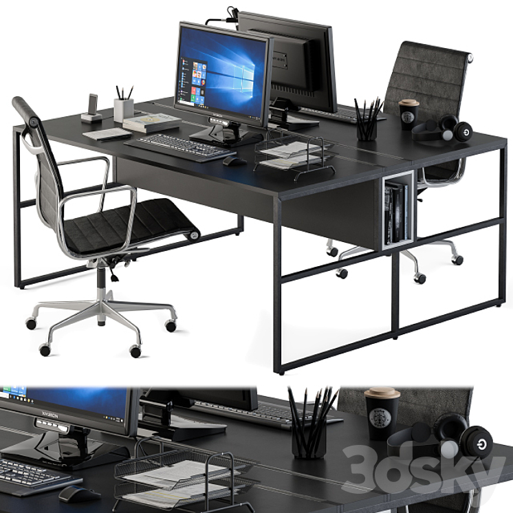 Office Furniture Employee Set Black 3DS Max - thumbnail 1