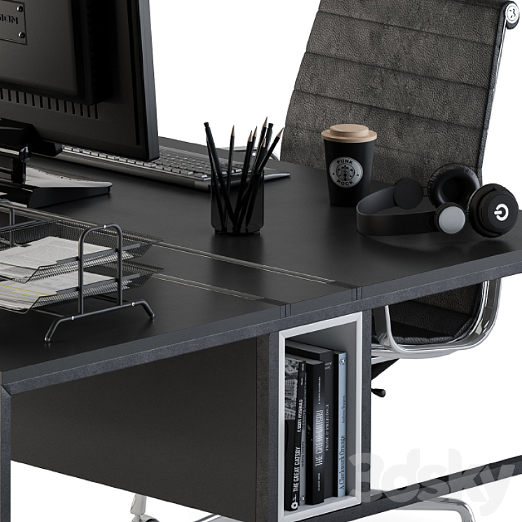 Office Furniture Employee Set Black 3DS Max - thumbnail 2