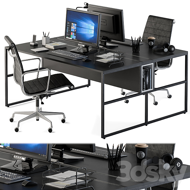 Office Furniture Employee Set Black 3DSMax File - thumbnail 1