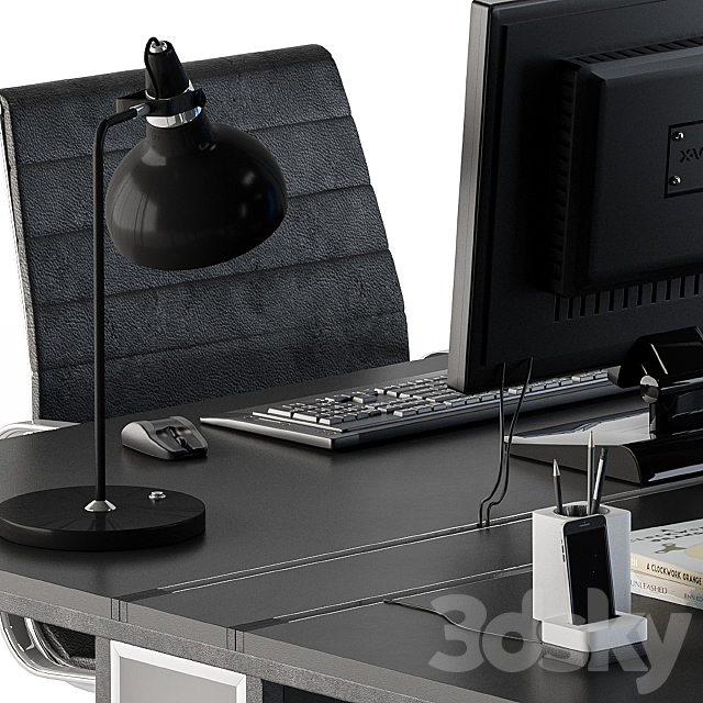 Office Furniture Employee Set Black 3DSMax File - thumbnail 3