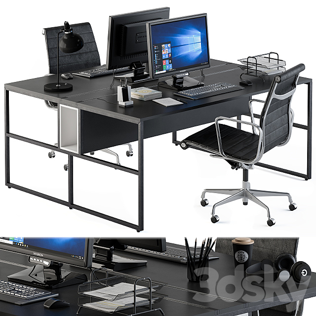 Office Furniture Employee Set Black 3DSMax File - thumbnail 4