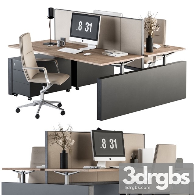 Office Furniture Employee Set Cream And Black 36 3dsmax Download - thumbnail 1