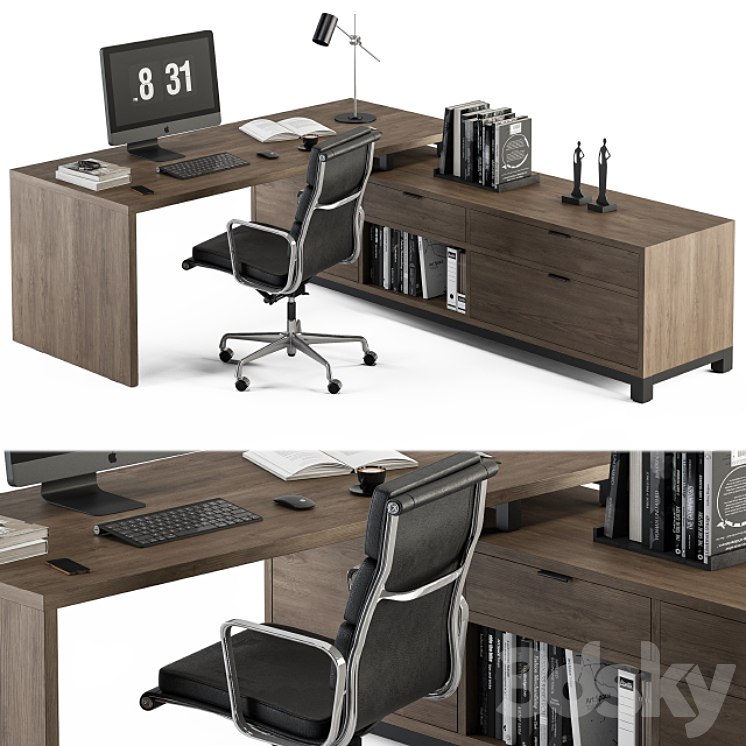 Office Furniture L Type Desk – Manager Set 30 3DS Max - thumbnail 1