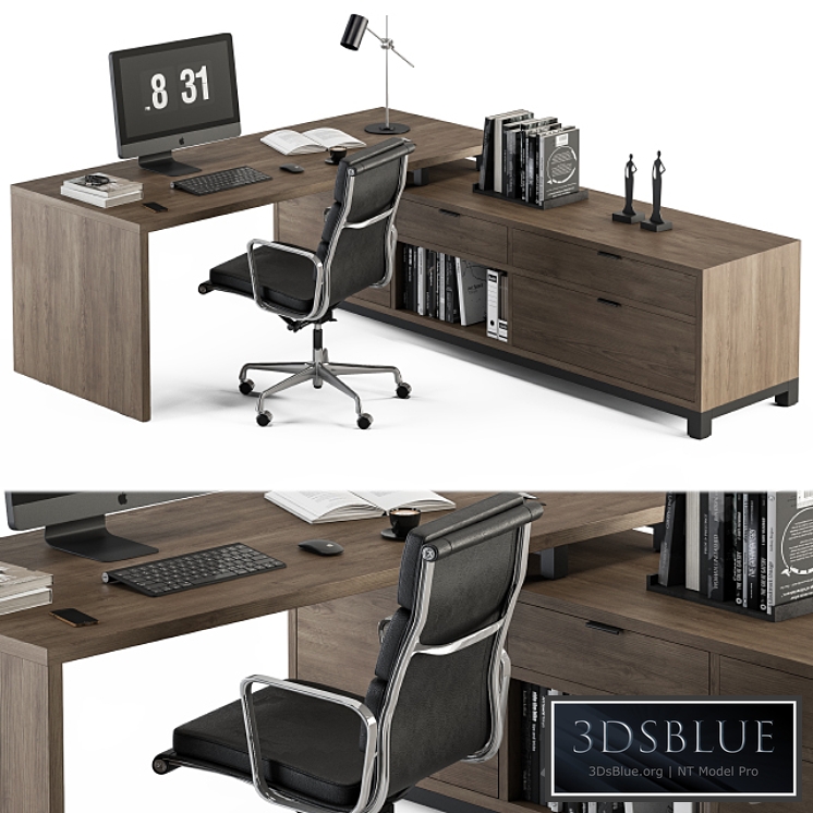 Office Furniture L Type Desk – Manager Set 30 3DS Max - thumbnail 3