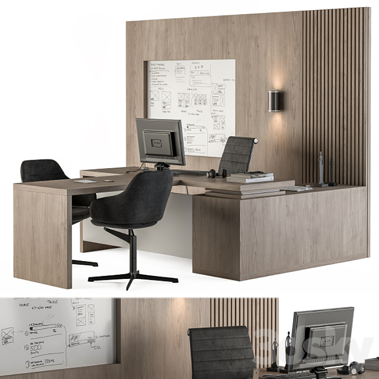 Office Furniture – Manager Set Table with Whiteboard 38 3DS Max - thumbnail 1