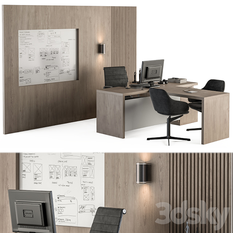 Office Furniture – Manager Set Table with Whiteboard 38 3DS Max - thumbnail 2