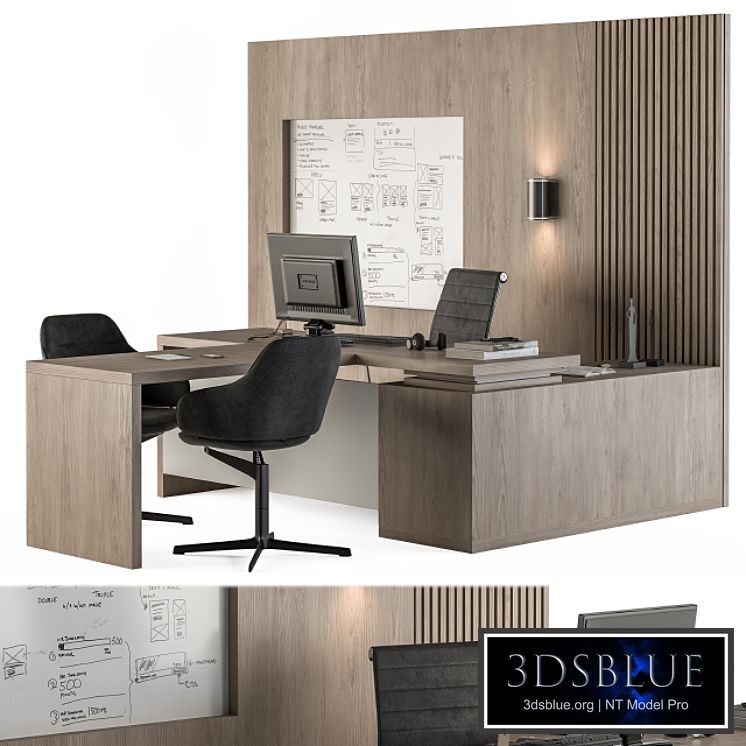 Office Furniture – Manager Set Table with Whiteboard 38 3DS Max - thumbnail 3