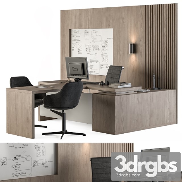 Office Furniture Manager Set Table With Whiteboard 38 3dsmax Download - thumbnail 1