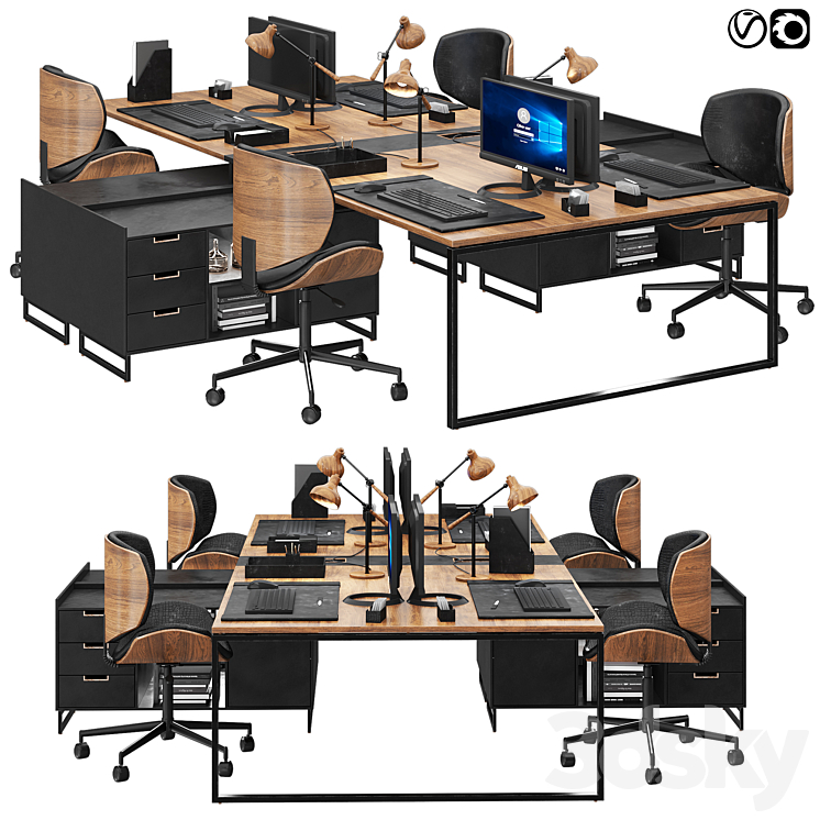 office furniture set 02 3DS Max - thumbnail 1