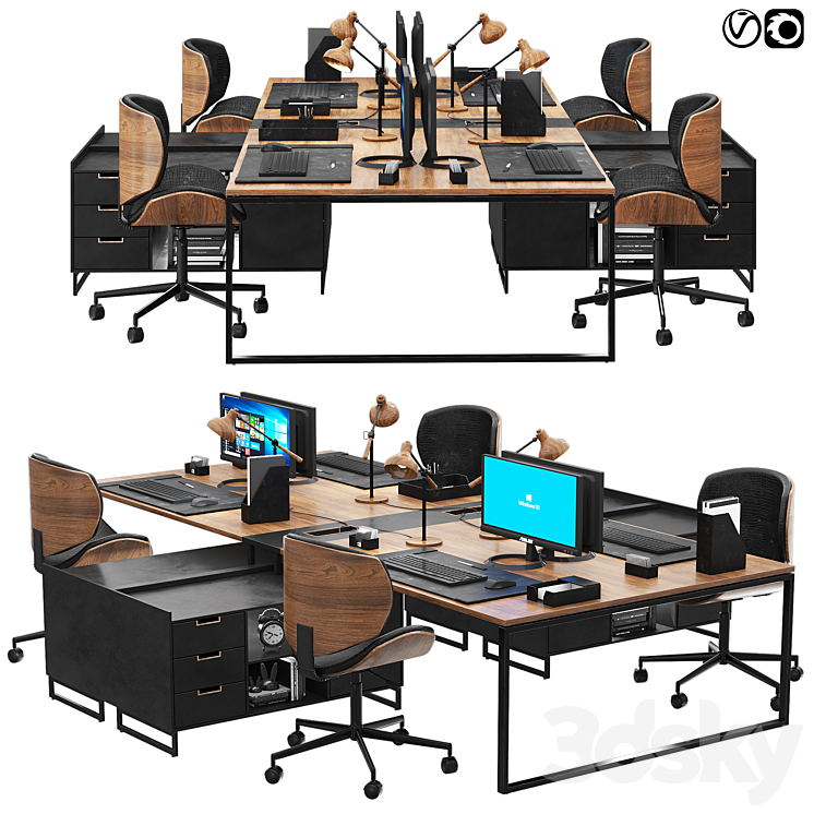 office furniture set 02 3DS Max - thumbnail 2