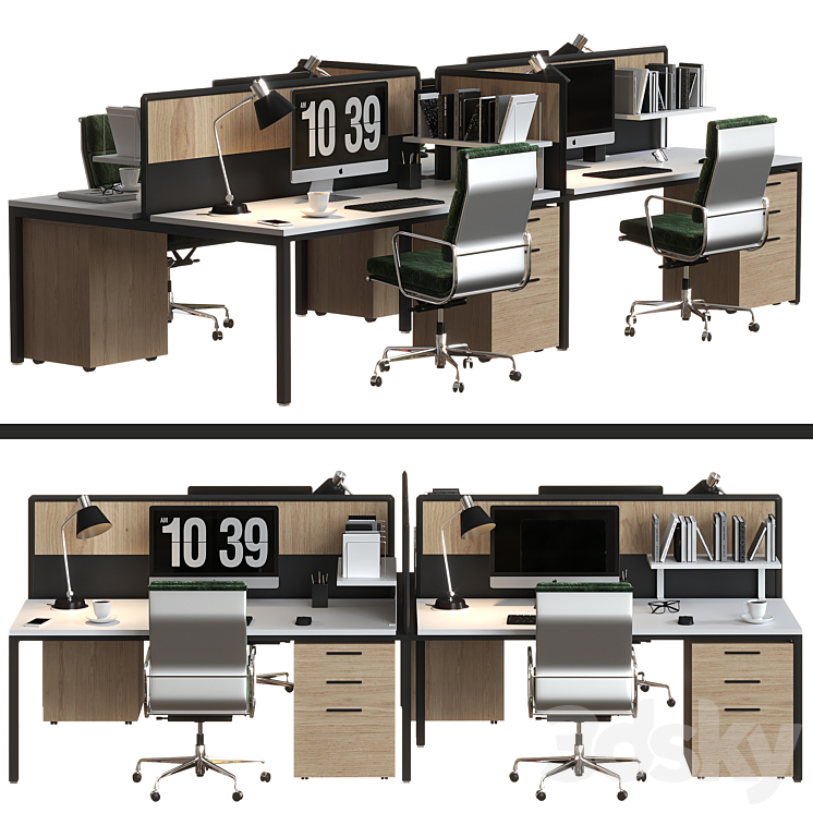 office furniture set modern 3DS Max Model - thumbnail 1