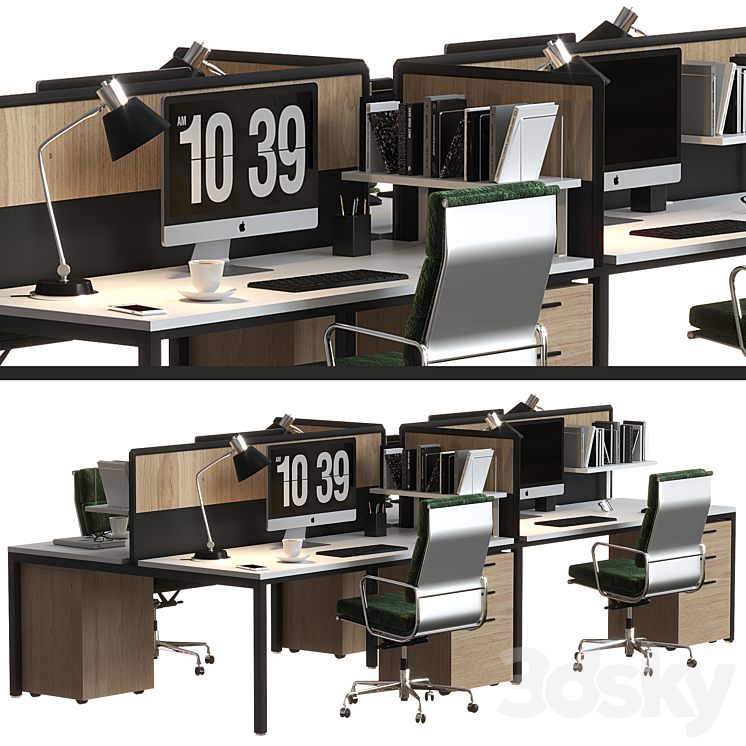 office furniture set modern 3DS Max Model - thumbnail 2