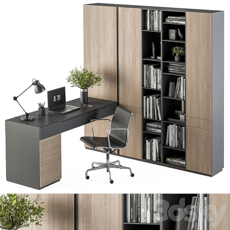 Office Furniture Wardrobe and Table – Home Office 36 3DS Max Model - thumbnail 2