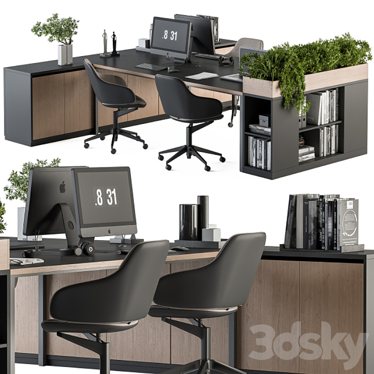 Office Furniture with Plant Box – employee Set 48 3DS Max Model - thumbnail 1