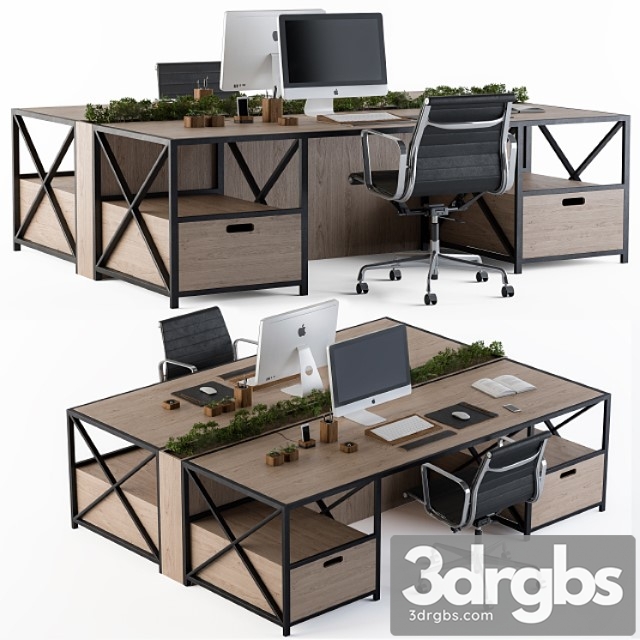 Office furniture wood and black set 2 3dsmax Download - thumbnail 1