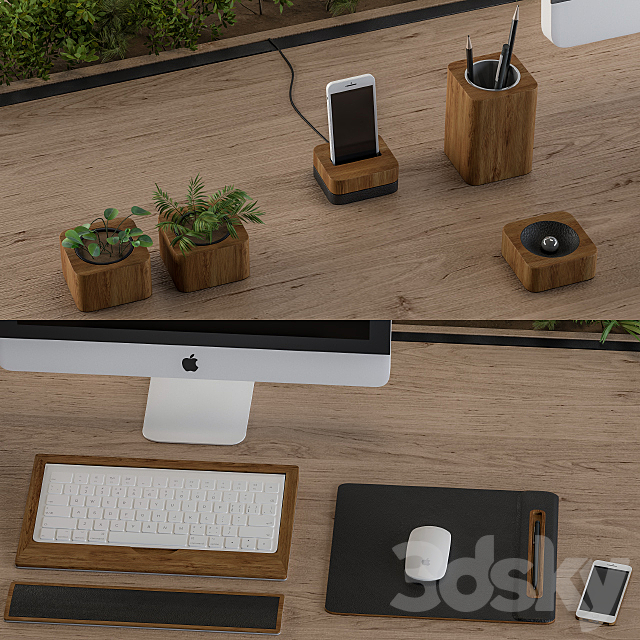 Office Furniture Wood and black set 3DS Max Model - thumbnail 2