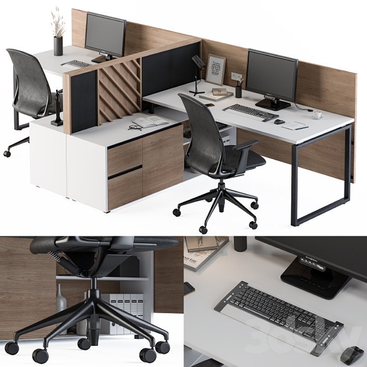 Office Furniture Work Table Set 3DS Max - thumbnail 1