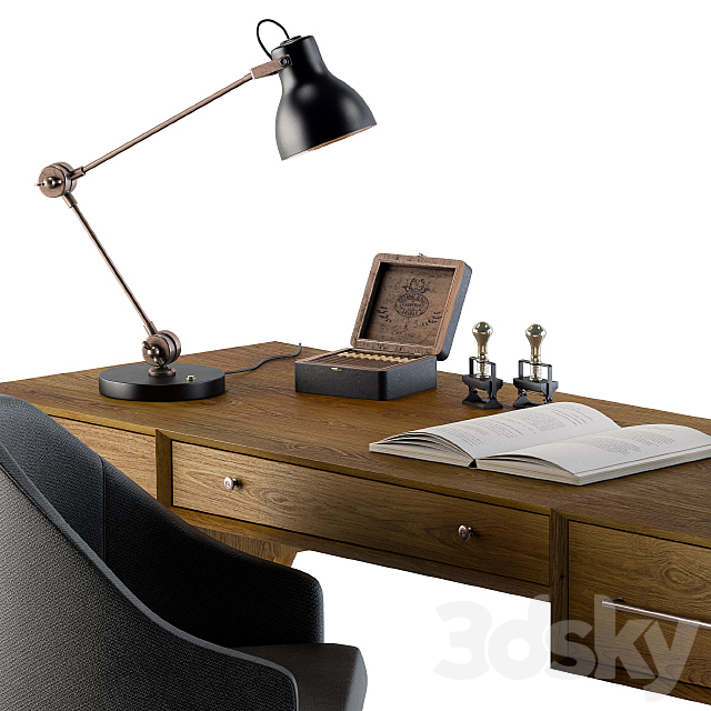 Office Neoclassic Desk for Home 3DS Max Model - thumbnail 3