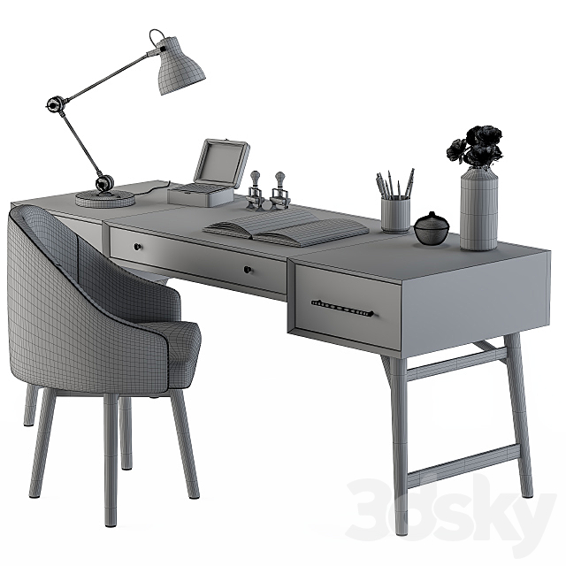 Office Neoclassic Desk for Home 3DS Max Model - thumbnail 5