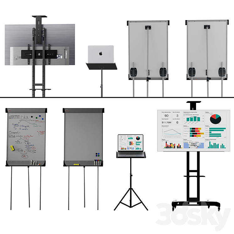 Office presentation set 1\/\/ Macbook air 2022 \/ OLED65CXRLA LG CX 65 4K Smart OLED\/Marker board magnetic partition flipchart 3DS Max Model - thumbnail 1