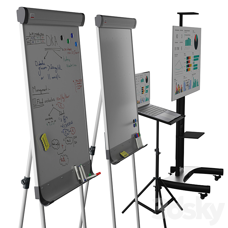 Office presentation set 1\/\/ Macbook air 2022 \/ OLED65CXRLA LG CX 65 4K Smart OLED\/Marker board magnetic partition flipchart 3DS Max Model - thumbnail 2