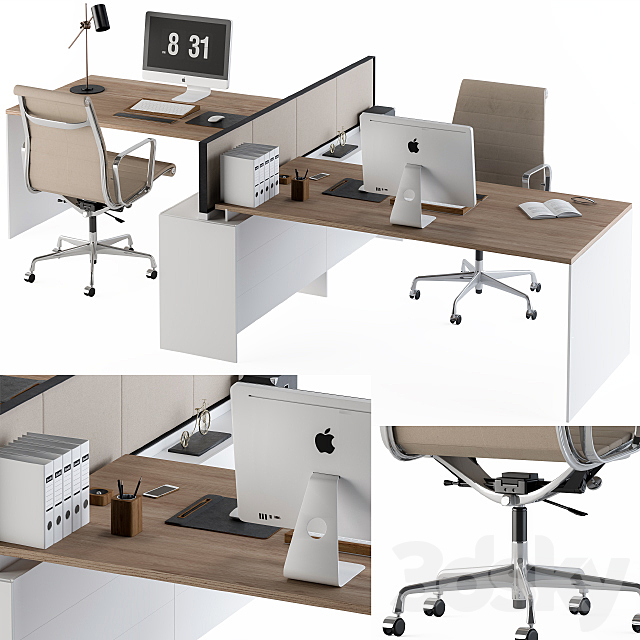 Office Set White and Cream 3DS Max Model - thumbnail 2