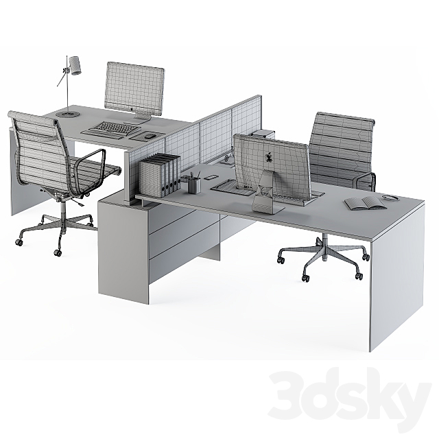 Office Set White and Cream 3DS Max Model - thumbnail 3