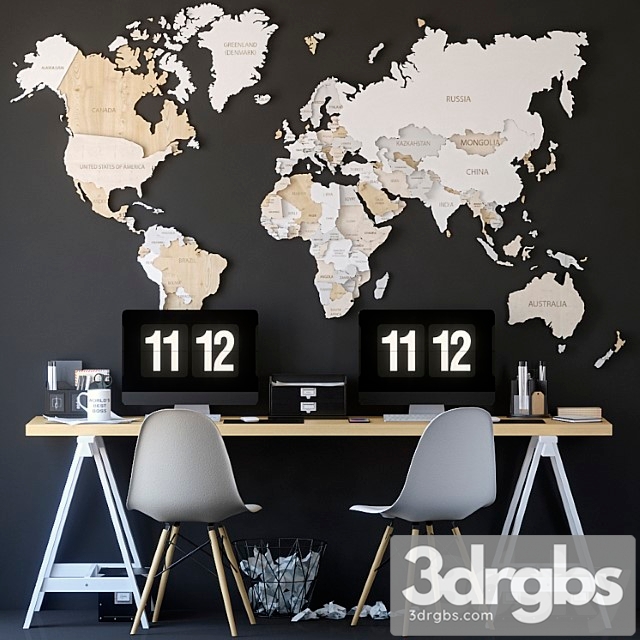 Office Set With A Map 3dsmax Download - thumbnail 1