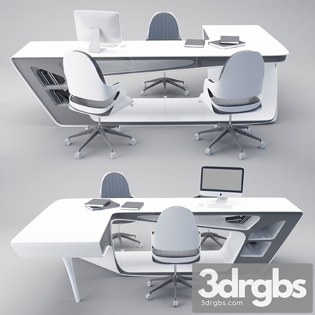 Office table chairs set 2 3dsmax Download - thumbnail 1