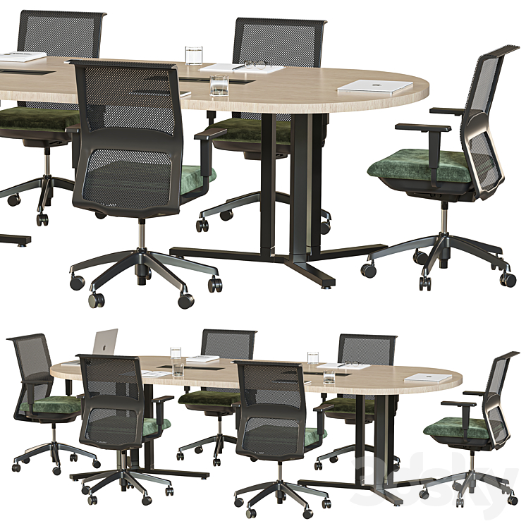 oval conference table 3DS Max Model - thumbnail 3