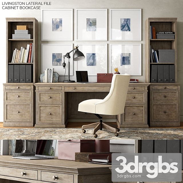 Pottery barn livingston lateral file cabinet bookcase 2 3dsmax Download - thumbnail 1