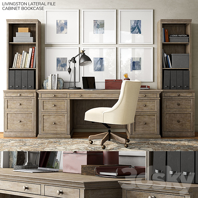 Pottery barn LIVINGSTON LATERAL FILE CABINET BOOKCASE 3DSMax File - thumbnail 1