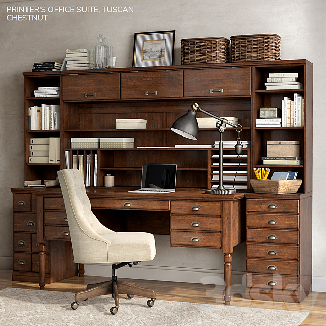 Pottery barn PRINTER’S OFFICE SUITE 3DS Max Model - thumbnail 1