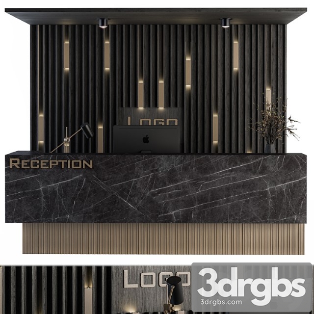 Reception Desk and Wall Decor Set 04 3dsmax Download - thumbnail 1