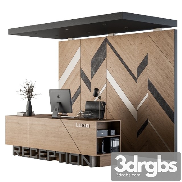 Reception Desk and Wall Decor Set 06 3dsmax Download - thumbnail 1